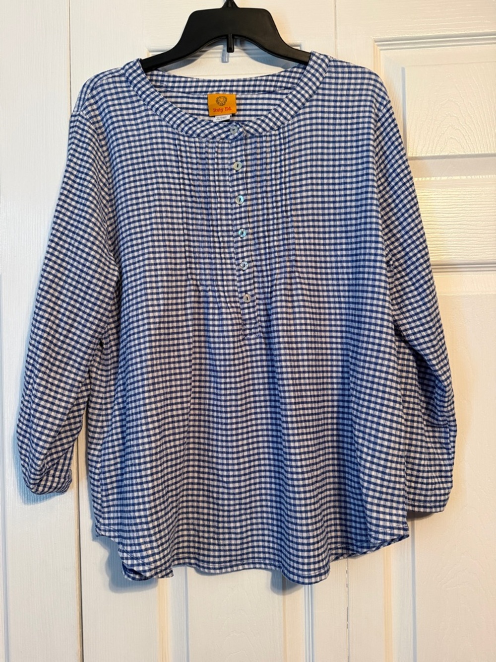 Ruby Rd. Blue and White Gingham Button-Front Tunic